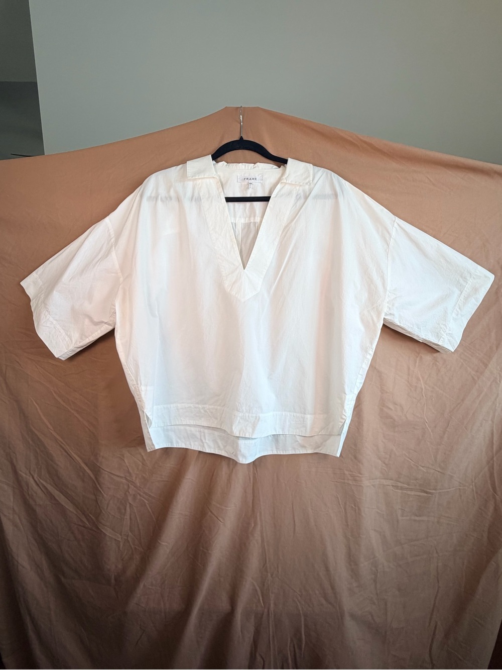 FRAME Channing Popover White Cotton Blouse Quiet Luxury Oversized M